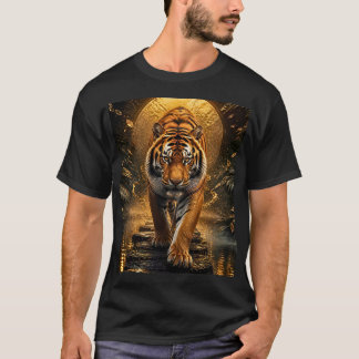 Camiseta Arte de Vida Selvagem de Luxo do Tigre Dourado