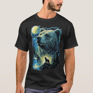 Camiseta Arte de Vida Selvagem de Urso Majestoso sob Luz da