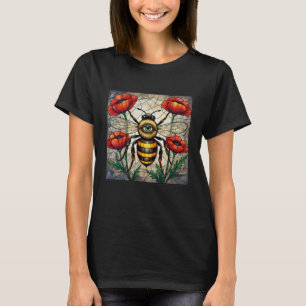 Camiseta Arte de Vidro Colorido Abelha Flor de Papoula Verm