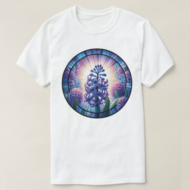 Camiseta Arte de Vidro Colorido de Jacinto (Frente do Design)