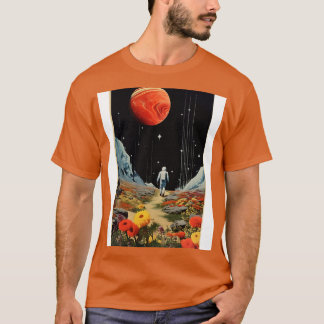 Camiseta Arte de Vintagem de Campo de Flor de Espaço