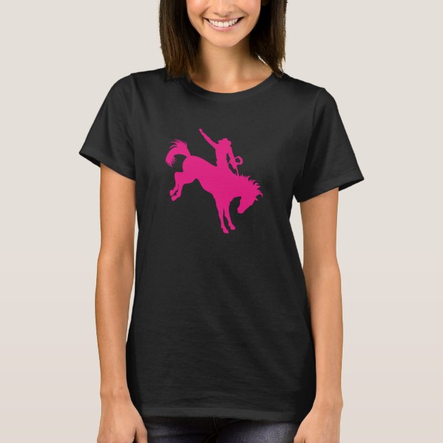 Camiseta Arte De Vovó De Cavalo De Rodeio Rosa Quente (Frente)