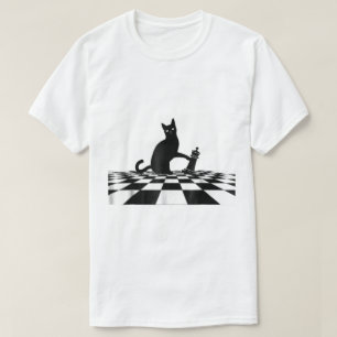 Camiseta Arte de Xadrez Xeque-Mate Gato Preto