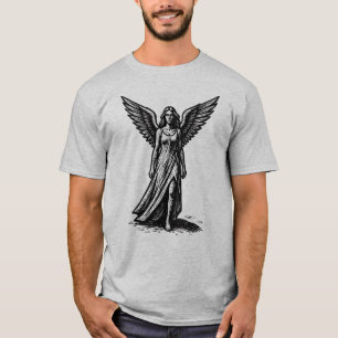 Camiseta Arte de Xilogravura de Anjo Celestial