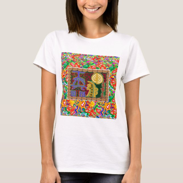 Camiseta Arte decorativa dos símbolos curas de Reiki (Frente)