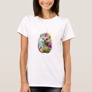 Camiseta Arte deouriço Vibrante com Salpicos de Neon