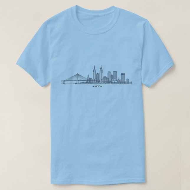 Camiseta Arte Detalhada da Linha Skyline em Boston | Landma (Frente do Design)