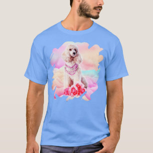 Camiseta Arte digital aquarela Poodle com flores