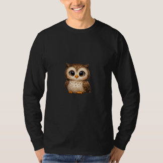 Camiseta Arte Digital de Cartoon de Coruja Fofo Peludo Olho