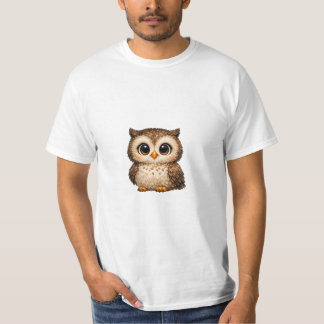 Camiseta Arte Digital de Cartoon de Coruja Fofo Peludo Olho