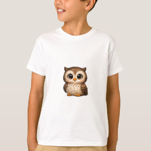 Camiseta Arte Digital de Cartoon Olho Grande Coruja Marrom