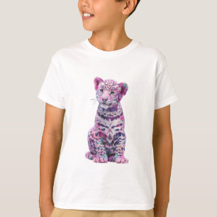 Camiseta Arte Digital de Filhote de Leopardo Floral Psíquic