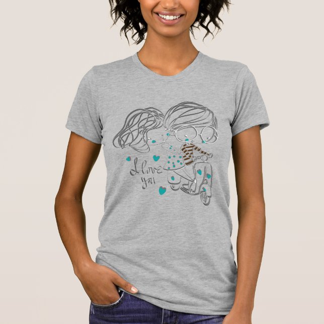 Camiseta Arte Digital "Eu Te Amo" Desenhada à Mão e Fofa (Frente)
