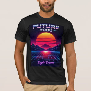 Camiseta Arte Digital Futuro 2080 Sonhos Retro Neon