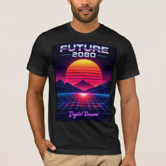 Camiseta Arte Digital Futuro 2080 Sonhos Retro Neon