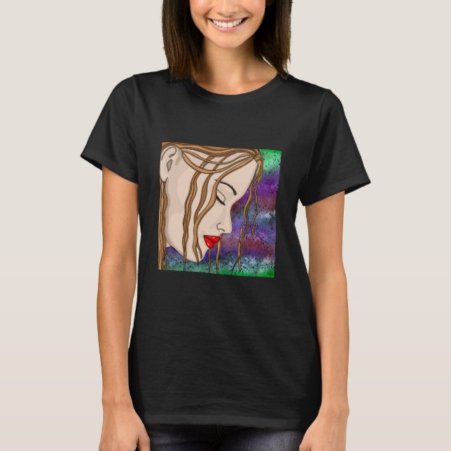 Camiseta Arte Digital | Senhora triste profundamente em pen (Frente)