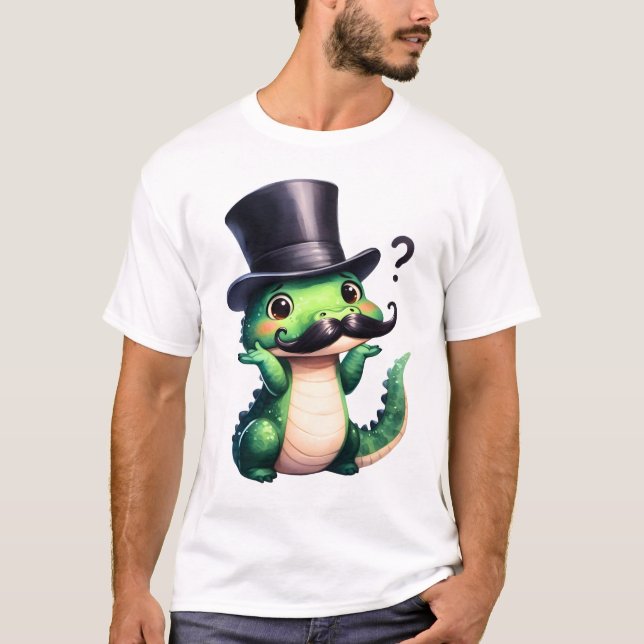 Camiseta Arte Divertida de Cavalheiro Crocodilo Fofo (Frente)