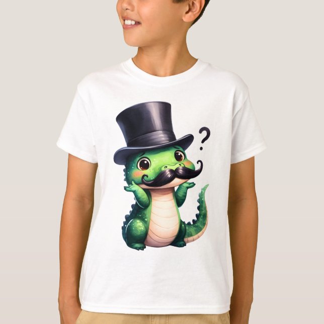 Camiseta Arte Divertida de Cavalheiro Crocodilo Fofo (Frente)