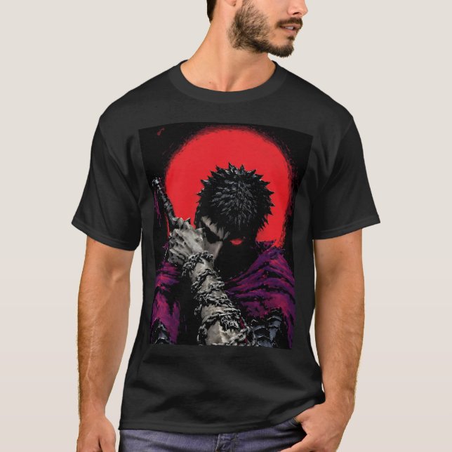 Camiseta Arte do Abraço da Espada da Lua Vermelha do Guerre (Frente)