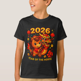 Camiseta Arte do Ano do Cavalo de 2026, Fofo Ano Novo Lunar