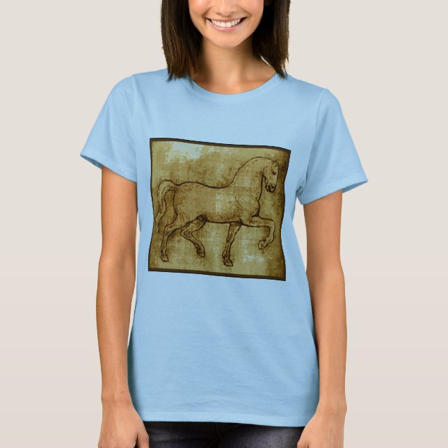 Camiseta Arte do cavalo de Leonardo da Vinci (Frente)