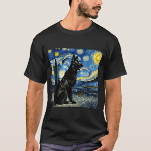 Camiseta Arte do céu noturno do Pastor Alemão Preto Estrela