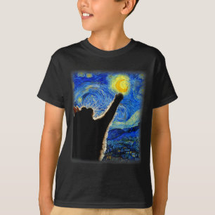 Camiseta Arte do Céu Noturno Gato Estrelado Arte Gato Amant