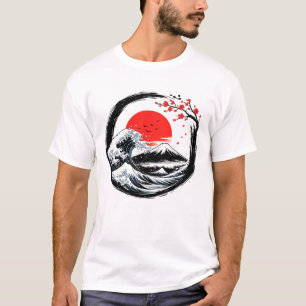 Camiseta Arte do Círculo Enso da Grande Onda Japonesa Monte