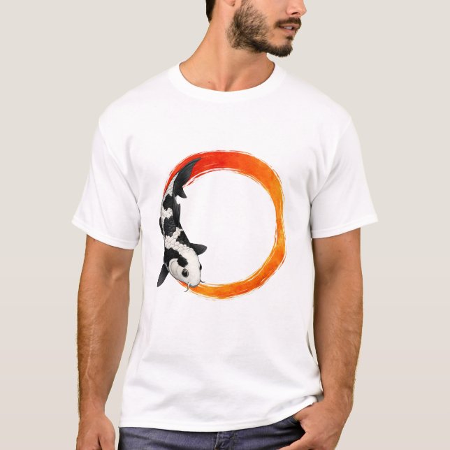Camiseta Arte do Círculo Zen com Peixes Koi – Design Minima (Frente)