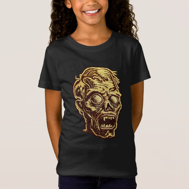 Camiseta Arte do Crachá Bordado Zombie ouro (Frente)