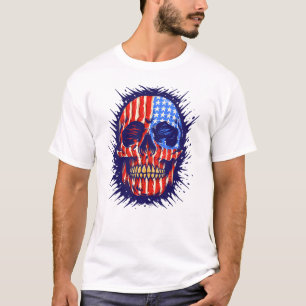 Camiseta Arte do Crânio da Bandeira Americana - Presente De