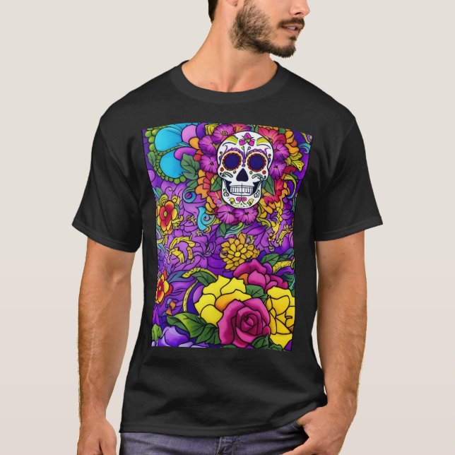 Camiseta Arte do Crânio do Açúcar - Día de los Muertos Deli (Frente)