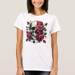 Camiseta Arte do crânio Elegante em Rosa vermelha