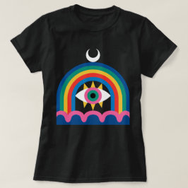 Camiseta Arte do Crescente Lua Olho Arco-íris