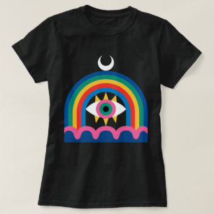 Camiseta Arte do Crescente Lua Olho Arco-íris