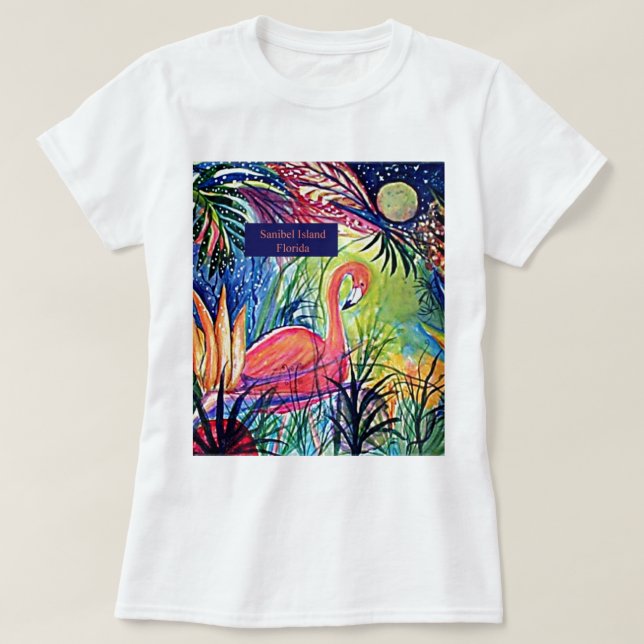 Camiseta Arte do flamingo da ilha de Sanibel (Frente do Design)