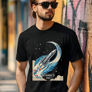Camiseta Arte do Foguete Cósmico da Missão Artemis II da NA