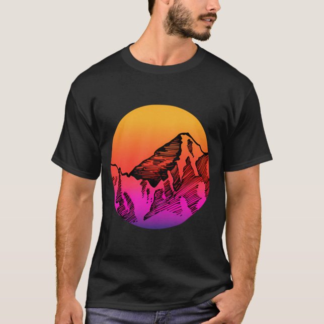 Camiseta Arte do Lápis de Montanha Sunset (Frente)
