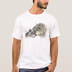 Camiseta Arte do lobo do pai da aguarela & do animal de