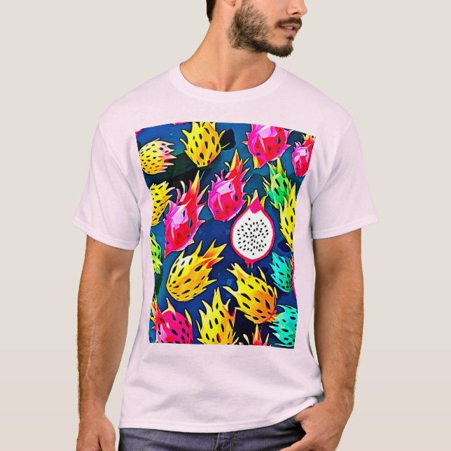 Camiseta Arte do Padrão de Fruta do Dragão (Frente)