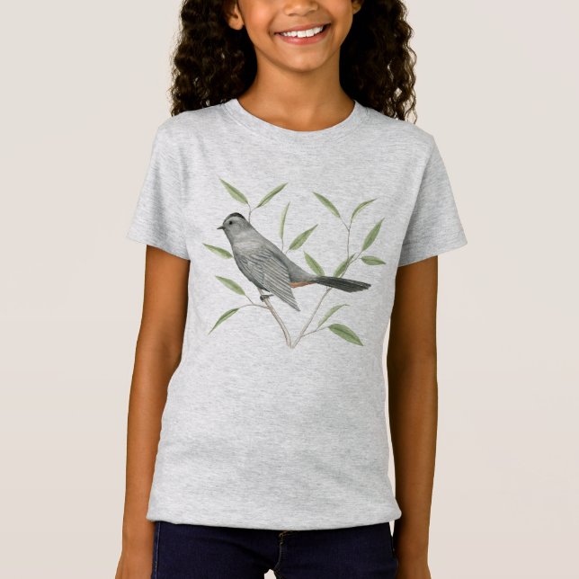 Camiseta Arte do pássaro do Catbird cinzento (Frente)
