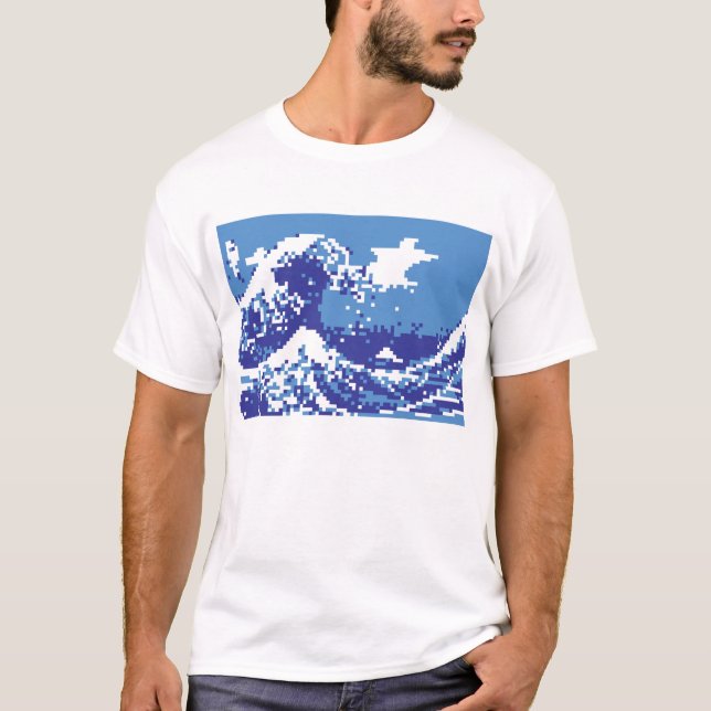 Camiseta Arte do pixel do bocado do azul 8 do tsunami do (Frente)