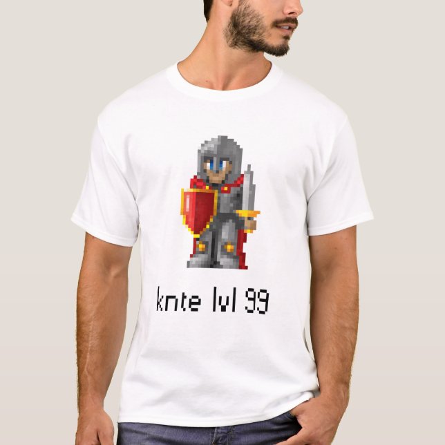Camiseta Arte do pixel do cavaleiro do nível 99 - vermelho (Frente)
