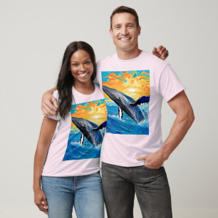 Camiseta Arte do Salto do Pôr do Sol da Jubarte
