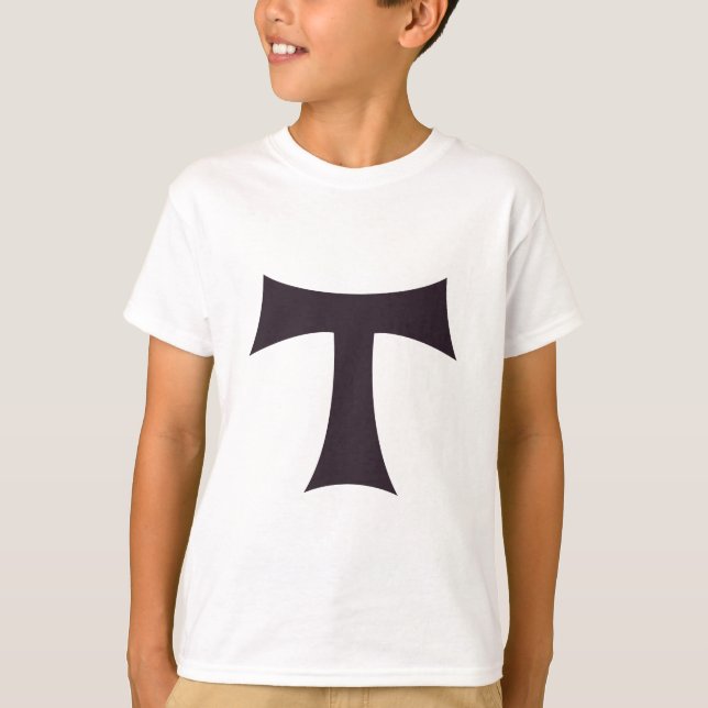 Camiseta Arte do Símbolo da Fé Tau Cruz Franciscana (Frente)