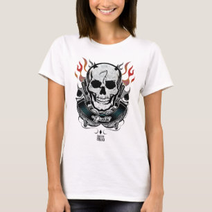 Camiseta Arte do tatuagem do crânio & das chamas do pelot