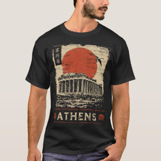Camiseta Arte do Templo Clássico Sumi-e na Acrópole de Aten