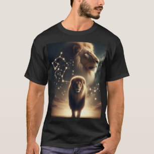 Camiseta Arte do Zodíaco de Leão - Leão Majestoso e Constel
