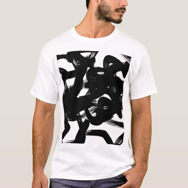 Camiseta Arte Dourada Luxuosa: Traço Preto Abstrato. (Frente)