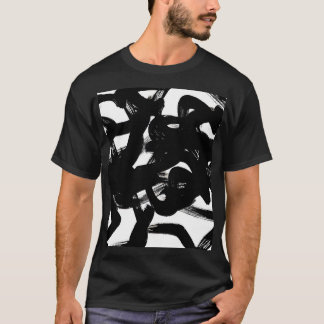 Camiseta Arte Dourada Luxuosa: Traço Preto Abstrato.